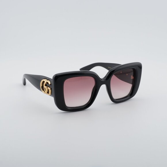Gucci GG1975S 001 Sunglasses Shiny Black Square Frame, Red Gradient Lenses main image 7